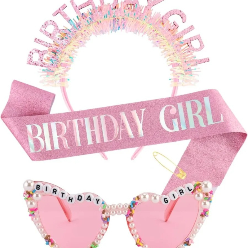 Birthday Sash Glitter - Verjaardagsmeisjesband met glitters, hoofdband, tiara, kroon,