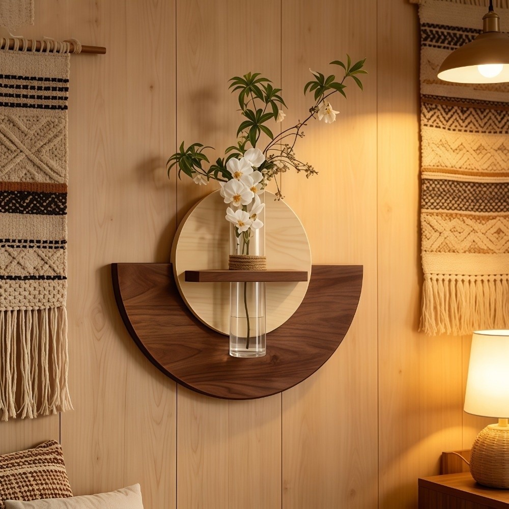 Flower Wall Panel - Ovaal houten wandmontage bloemenplank ruimtebesparend dik